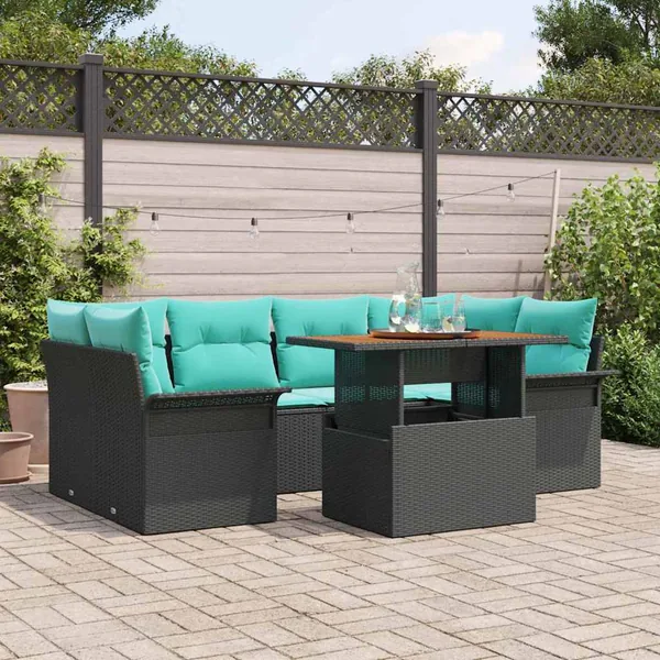 Ensemble de canapé de jardin avec coussin 7 pcs Noir et bleu