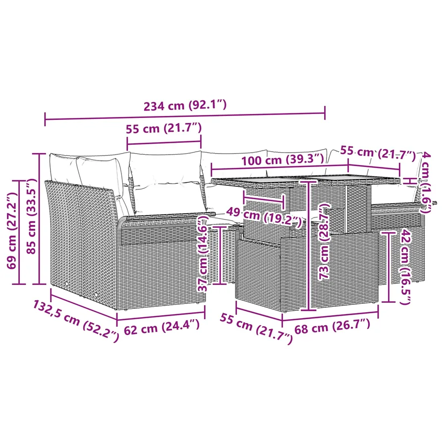 Ensemble de canapé de jardin avec coussin 7 pcs Noir et bleu - 11