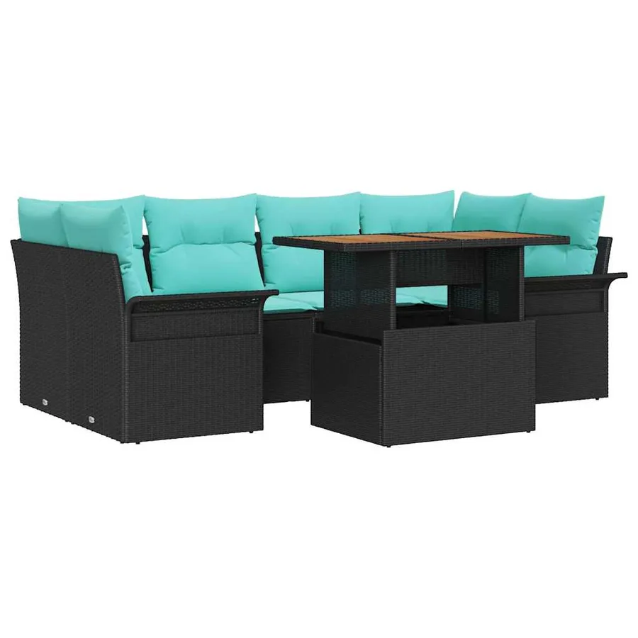 Ensemble de canapé de jardin avec coussin 7 pcs Noir et bleu - 2