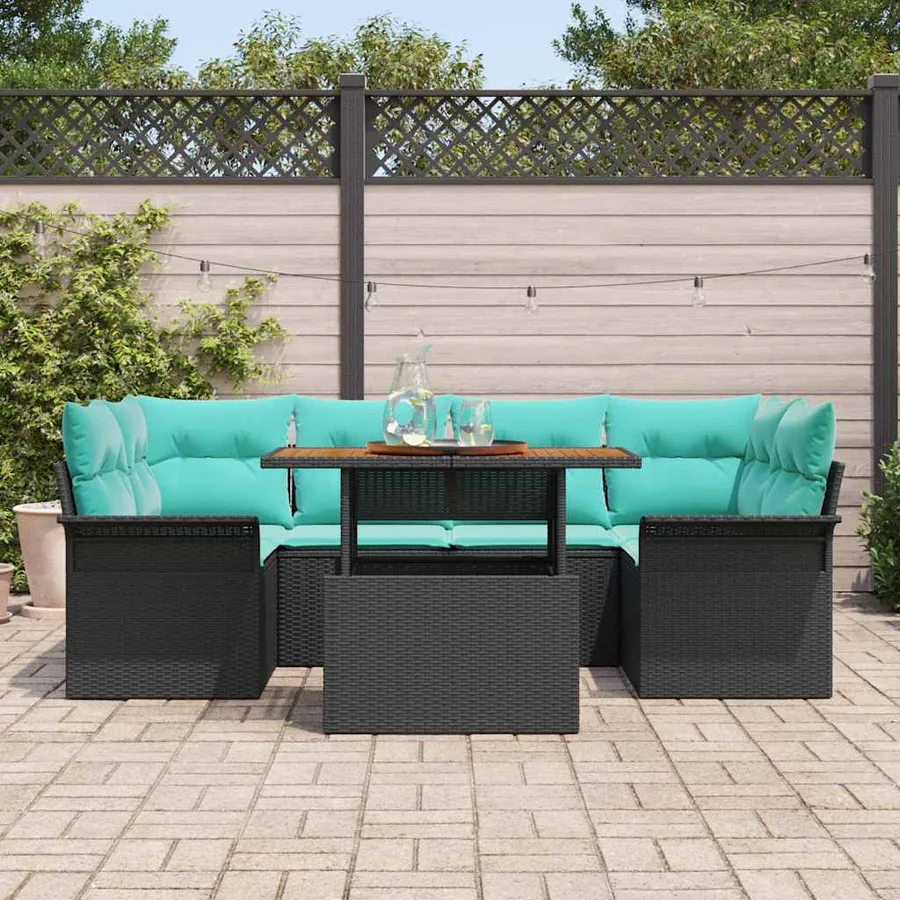 Ensemble de canapé de jardin avec coussin 7 pcs Noir et bleu - 3