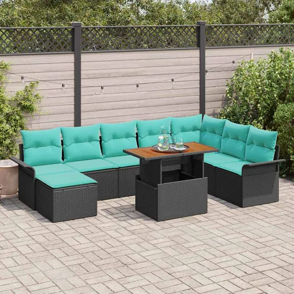 Ensemble de canapé de jardin avec coussin 9 pcs Noir et bleu