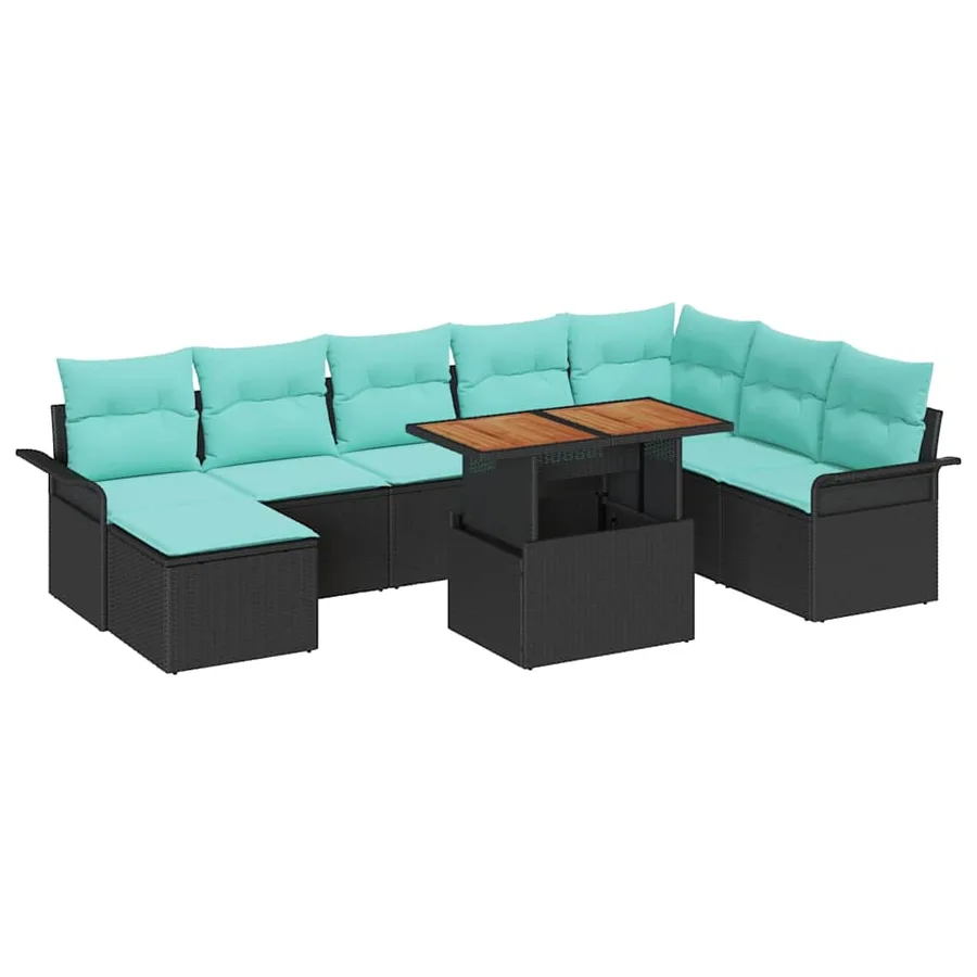 Ensemble de canapé de jardin avec coussin 9 pcs Noir et bleu - 2