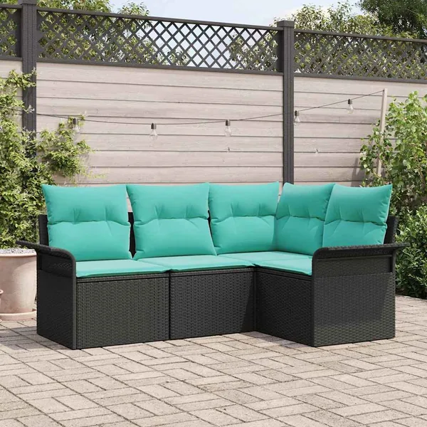 Ensemble de canapé de jardin avec stockage 4 pcs Noir polyrotin