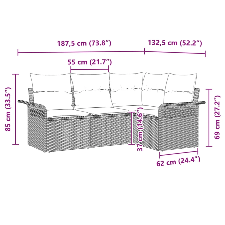 Ensemble de canapé de jardin avec stockage 4 pcs Noir polyrotin - 15