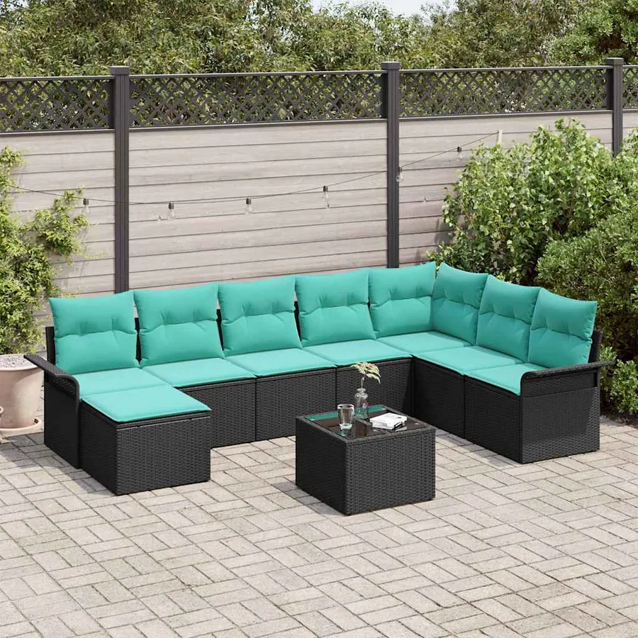 Ensemble de canapé de jardin avec coussin 9 pcs Noir Poly rotin
