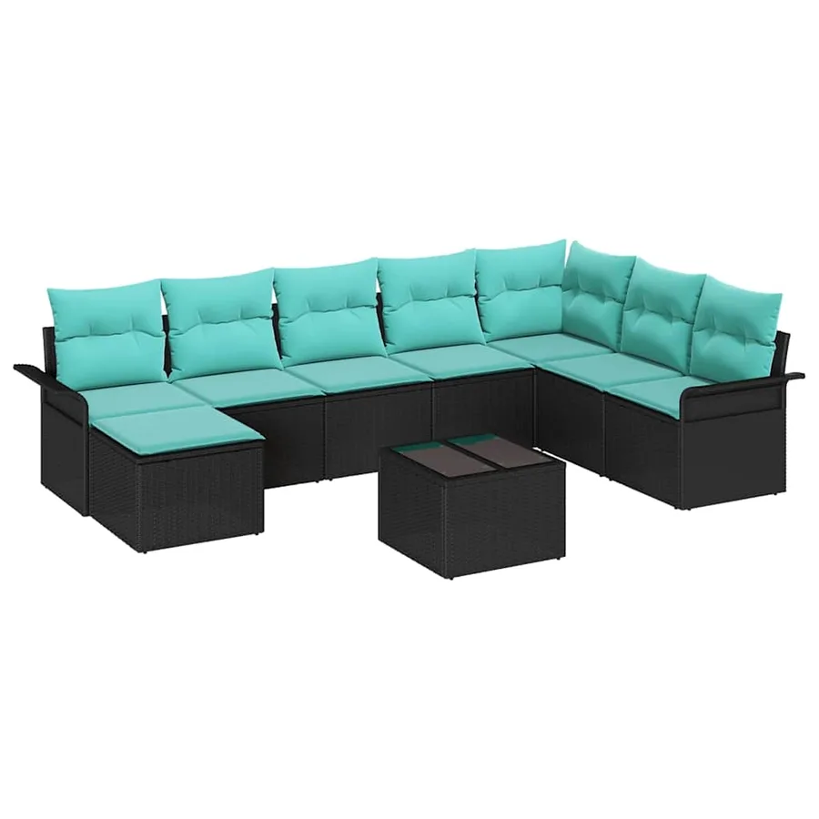 Ensemble de canapé de jardin avec coussin 9 pcs Noir Poly rotin - 2