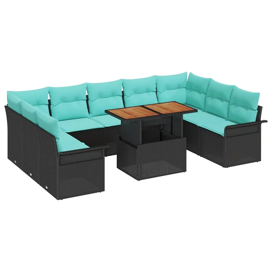 Ensemble de canapé de jardin avec coussin 10 pcs Noir et bleu - 2