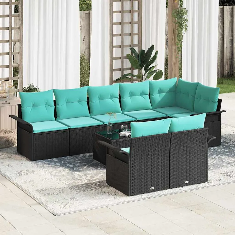 Ensemble de canapé de jardin avec stockage 9 pcs Noir polyrotin