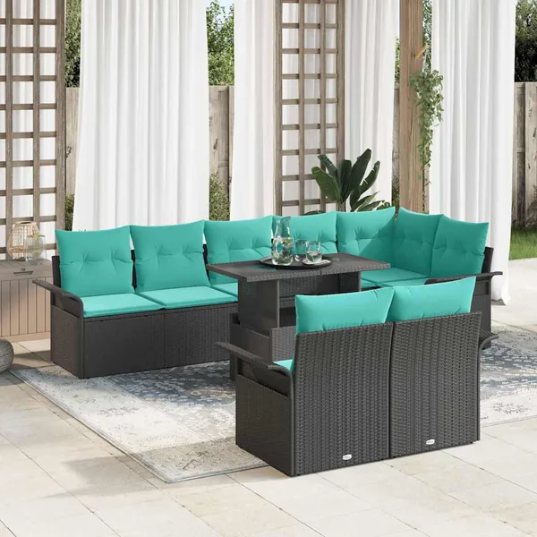 Ensemble de canapé de jardin 9 pcs Noir Poly Rattan