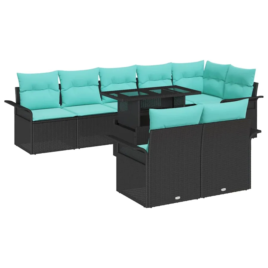 Ensemble de canapé de jardin 9 pcs Noir Poly Rattan - 2