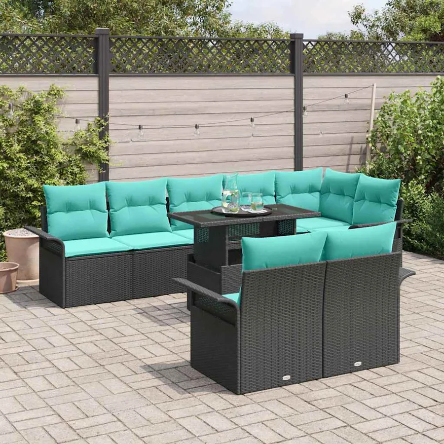 Ensemble de canapé de jardin 9 pcs Noir Poly Rattan - 3