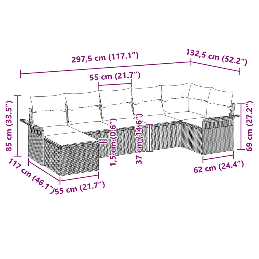 Ensemble de canapé de jardin avec stockage 7 pcs Noir polyrotin - 17