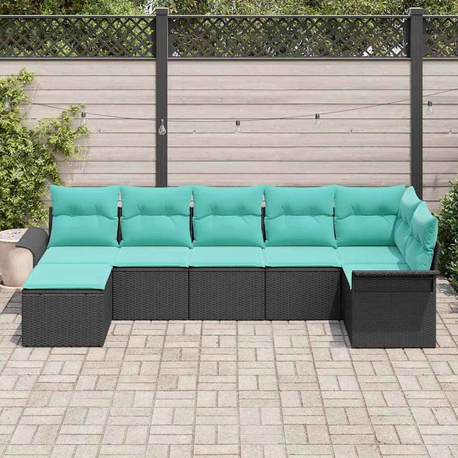 Ensemble de canapé de jardin avec stockage 7 pcs Noir polyrotin - 3