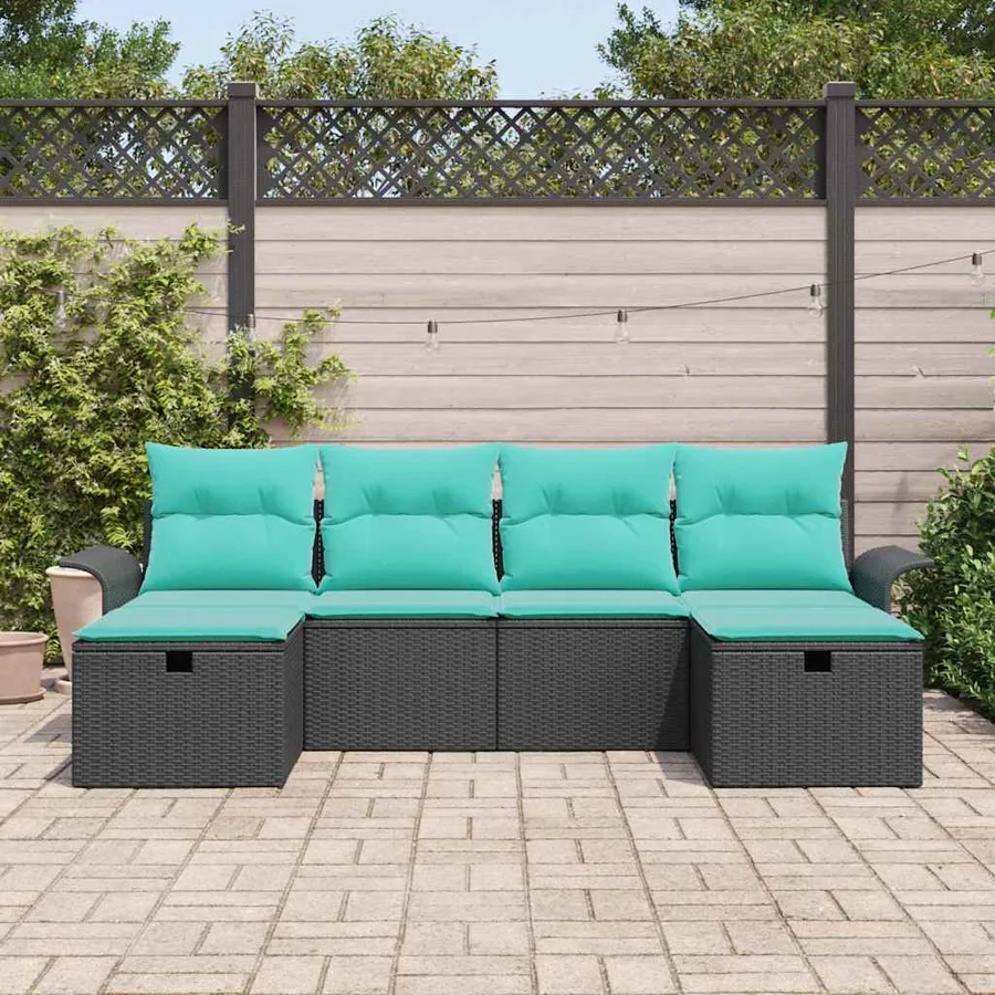 Ensemble de canapé de jardin 6 pcs Noir et turquoise polyrotin - 3