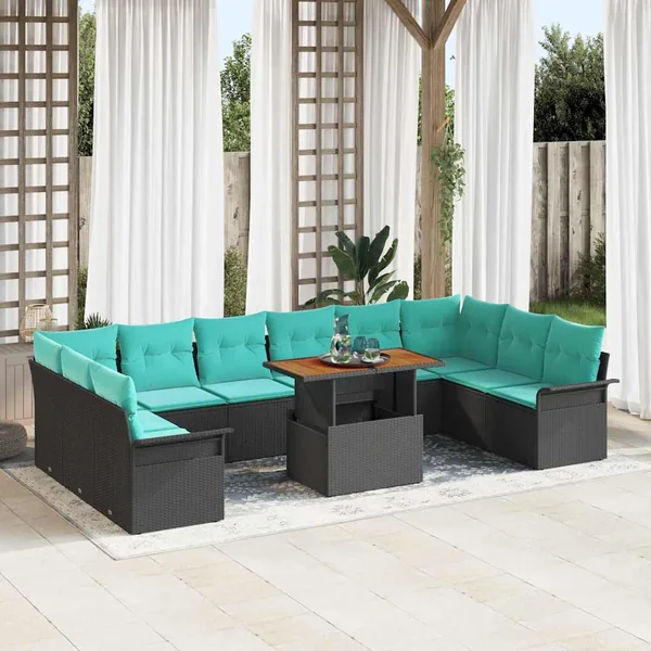 Ensemble de canapé de jardin 11 pcs Noir Poly rotin