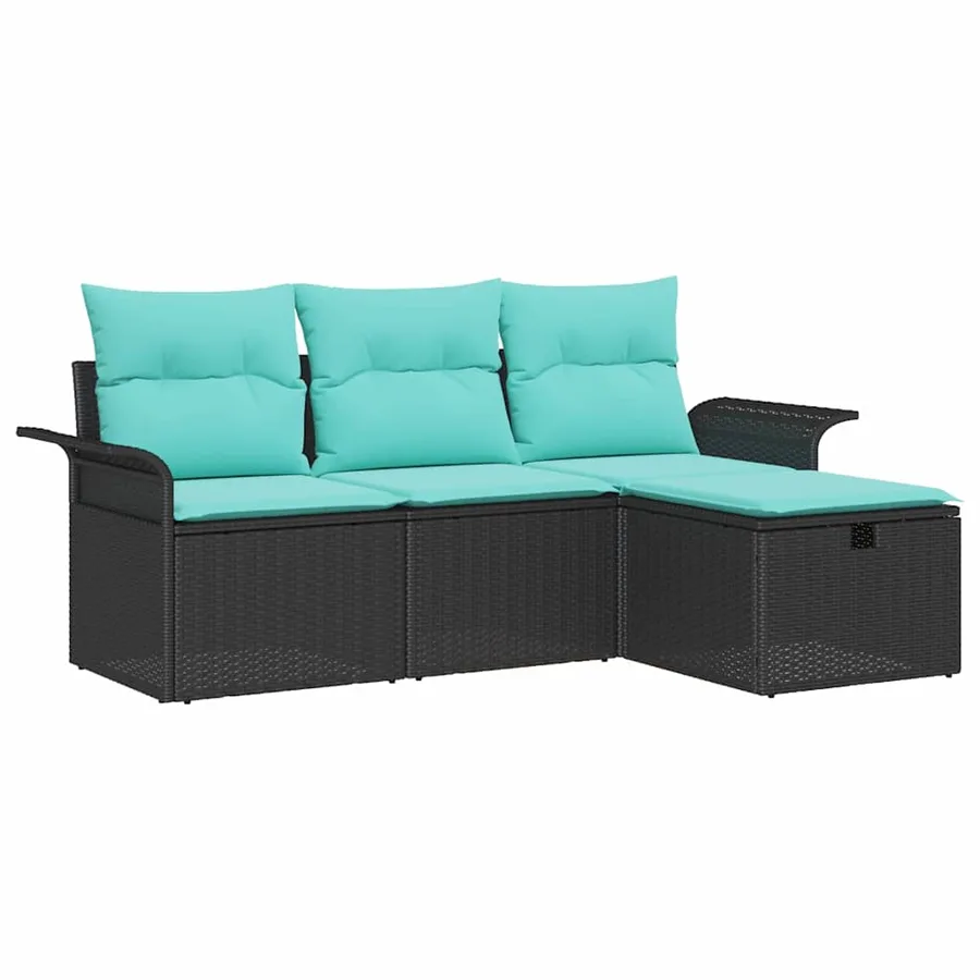 Ensemble de canapé de jardin 4 pcs Noir et turquoise polyrotin - 2