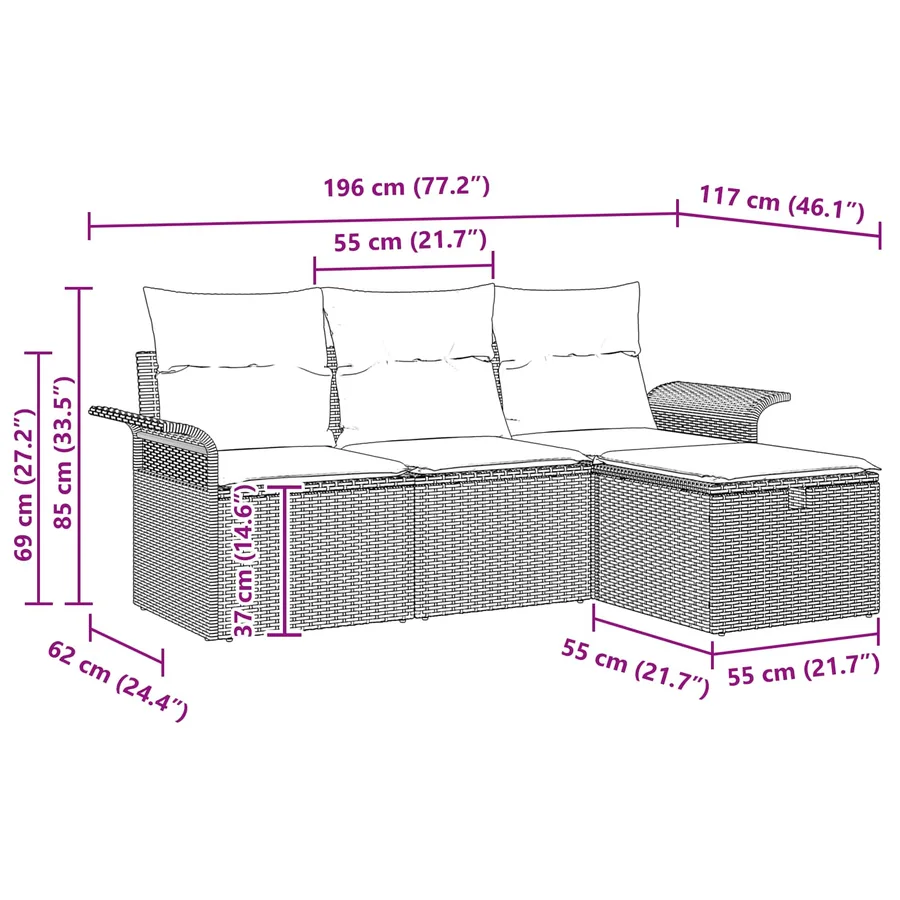 Ensemble de canapé de jardin 4 pcs Noir et turquoise polyrotin - 9
