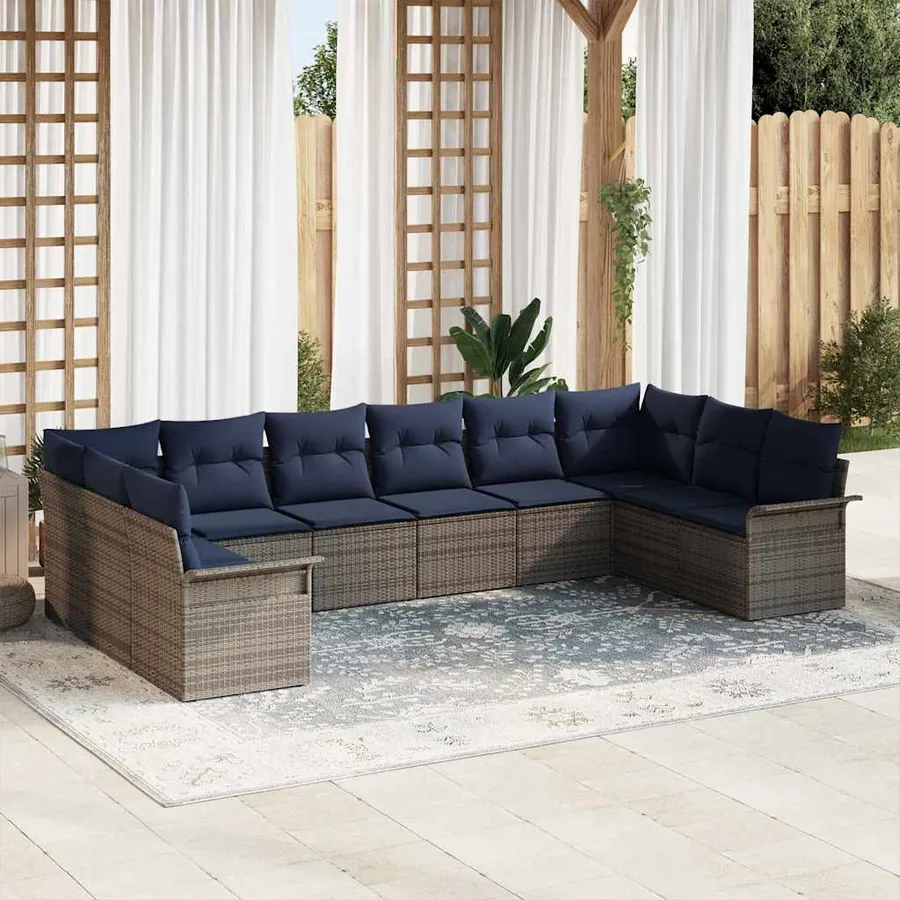 Ensemble de canapé de jardin 10 pcs Gris clair polyrotin