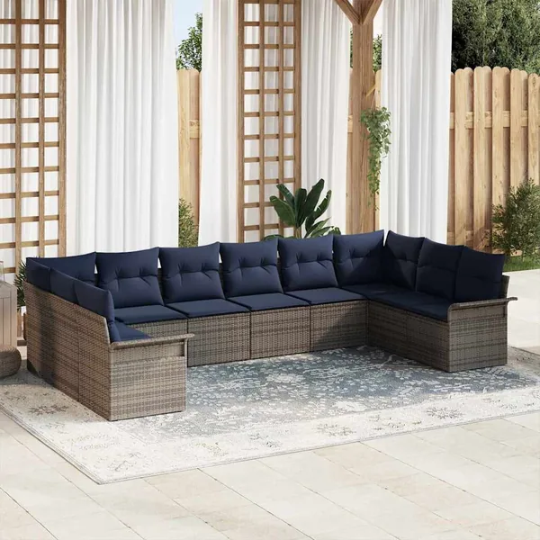 Ensemble de canapé de jardin 10 pcs Gris clair polyrotin