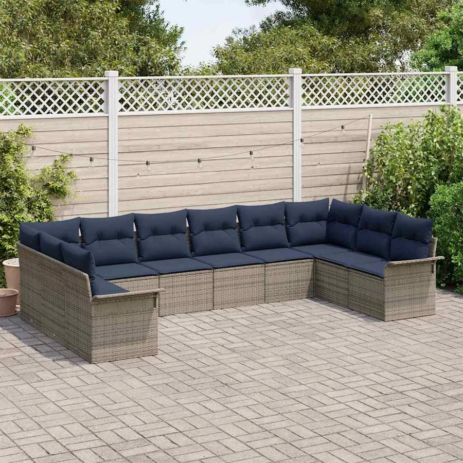Ensemble de canapé de jardin 10 pcs Gris clair polyrotin - 3