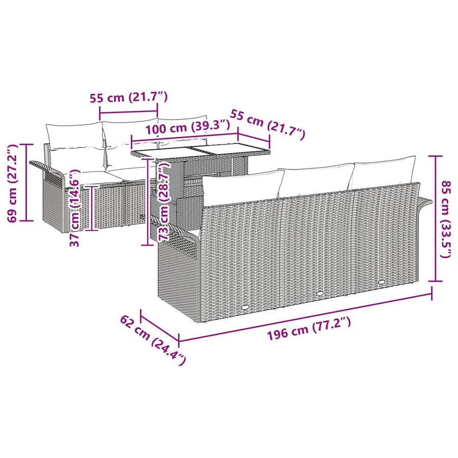 Ensemble de canapé de jardin 7 pcs Gris Poly Rattan - 13