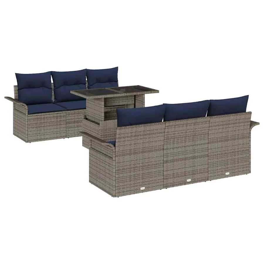Ensemble de canapé de jardin 7 pcs Gris Poly Rattan - 2