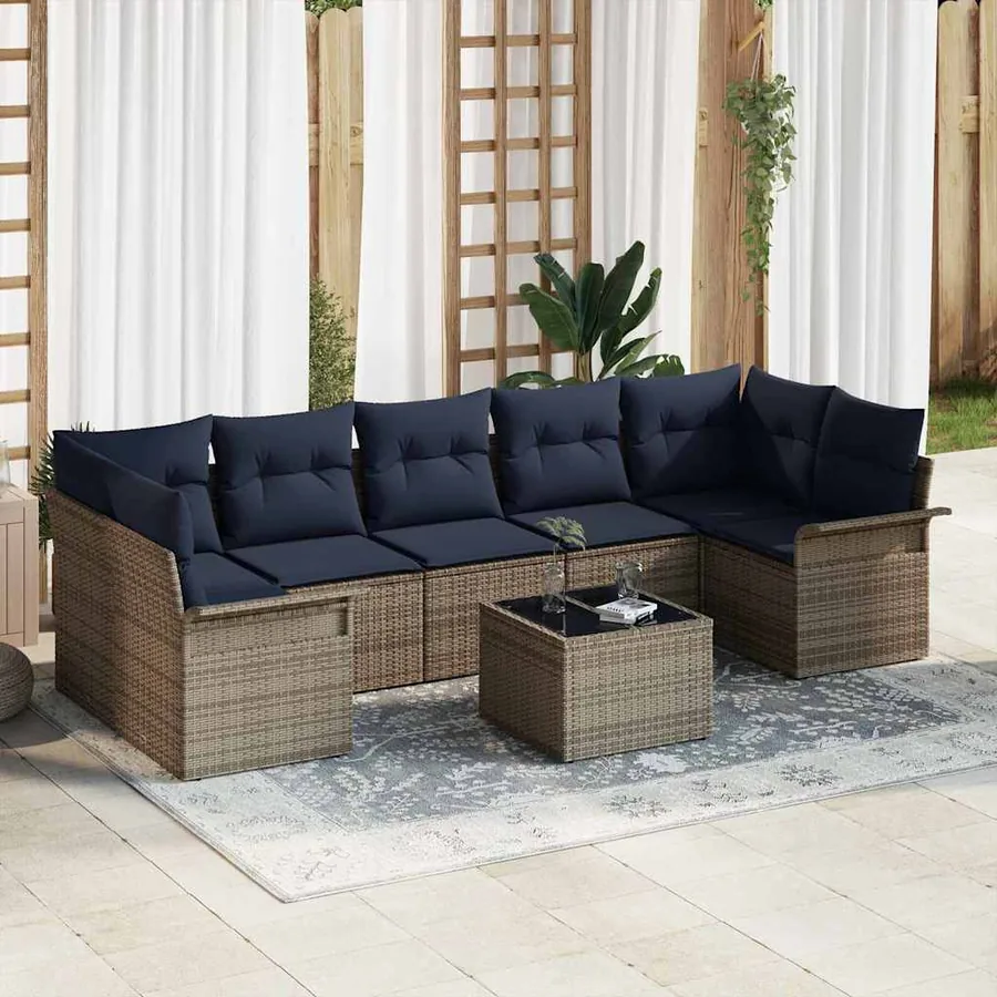 Ensemble de canapé de jardin 8 pcs Gris et marine polyrotin