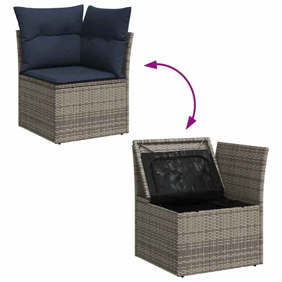 Ensemble de canapé de jardin 8 pcs Gris et marine polyrotin - 10