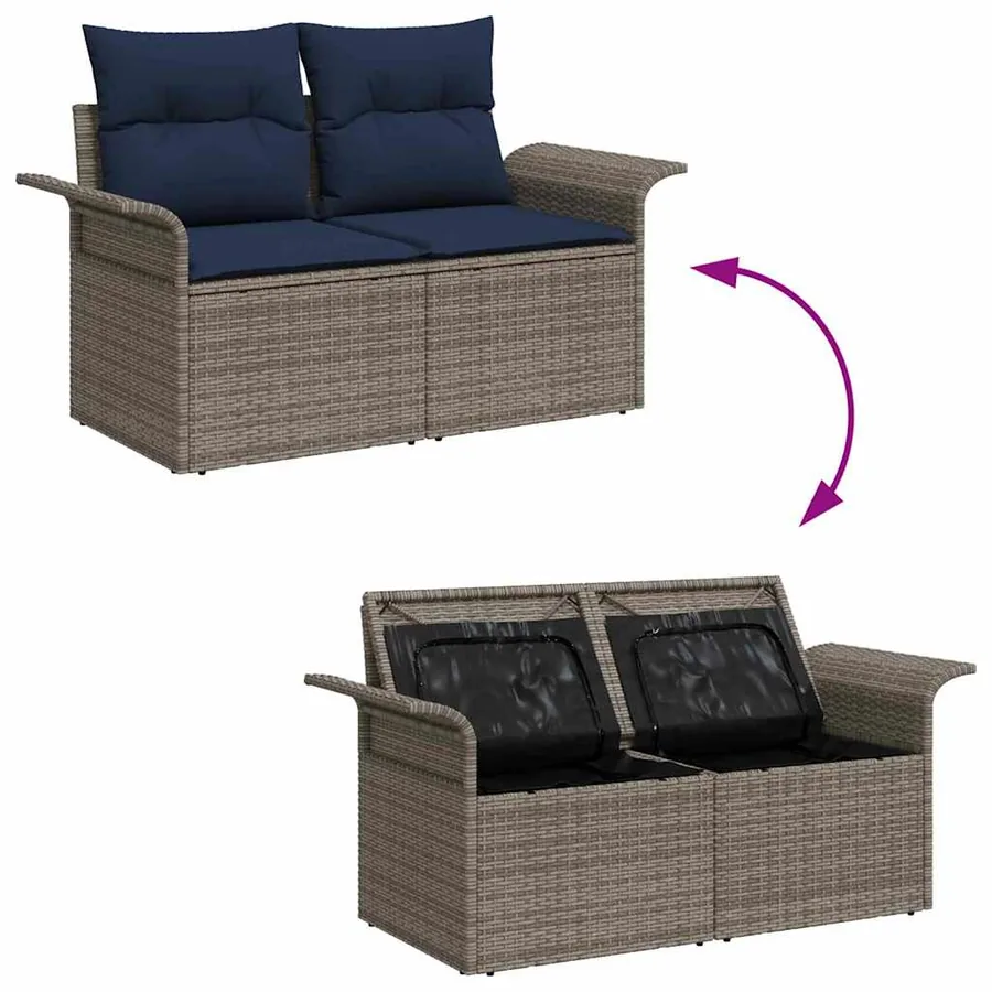 Ensemble de canapé de jardin 8 pcs Gris et marine polyrotin - 11