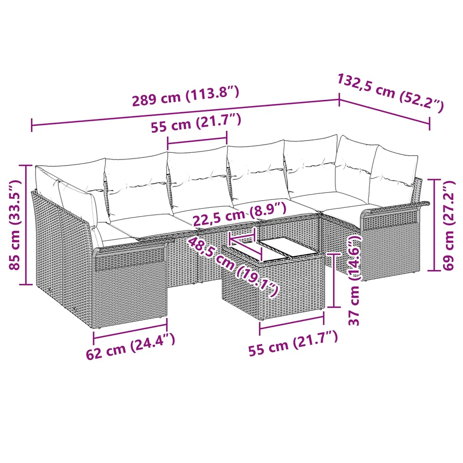 Ensemble de canapé de jardin 8 pcs Gris et marine polyrotin - 17