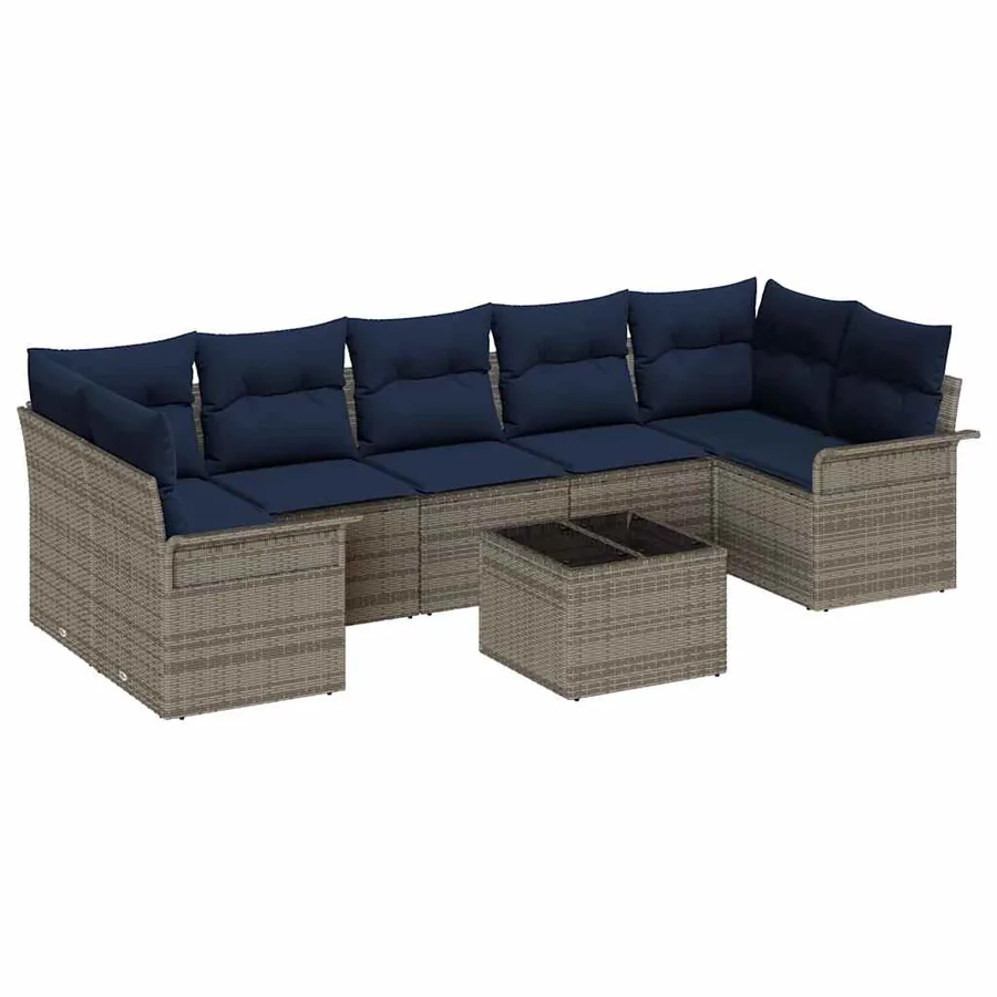 Ensemble de canapé de jardin 8 pcs Gris et marine polyrotin - 2