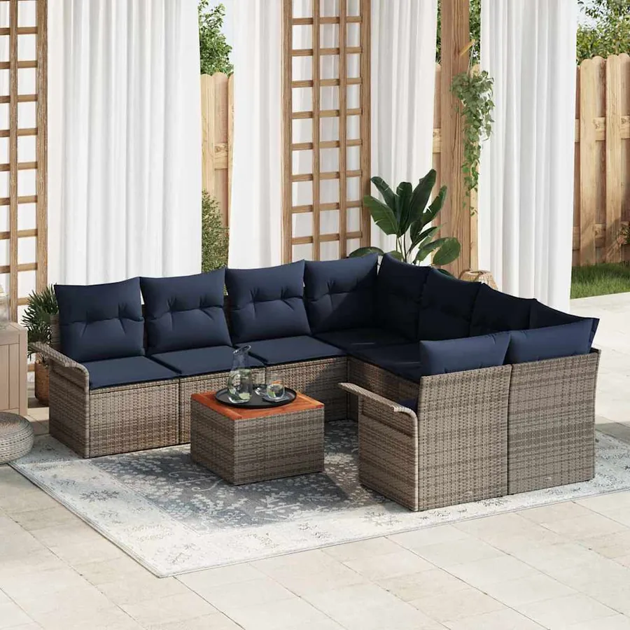 Ensemble de canapé de jardin 9 pcs Gris et bleu marine