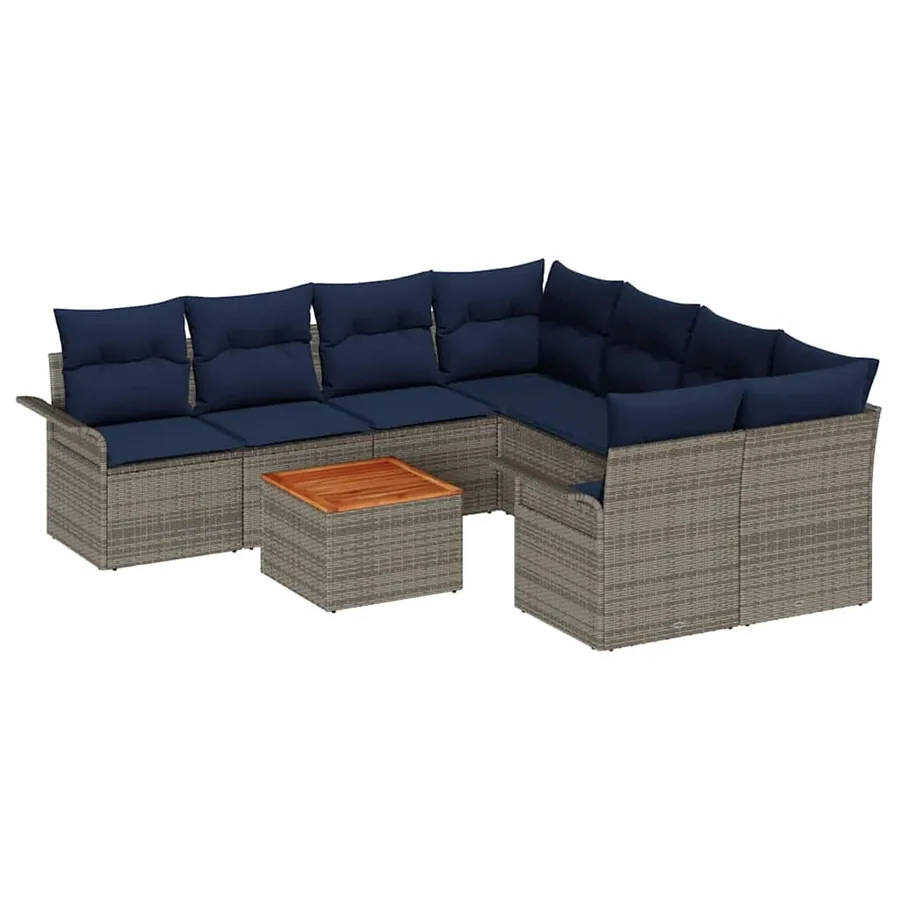 Ensemble de canapé de jardin 9 pcs Gris et bleu marine - 2