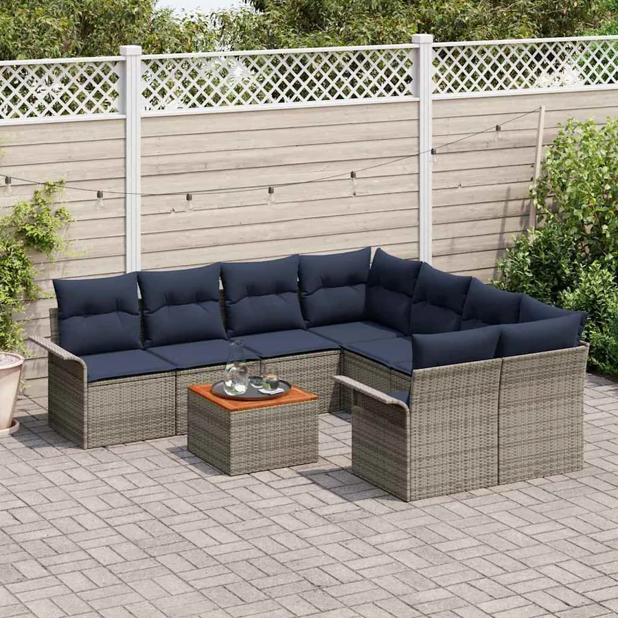 Ensemble de canapé de jardin 9 pcs Gris et bleu marine - 3