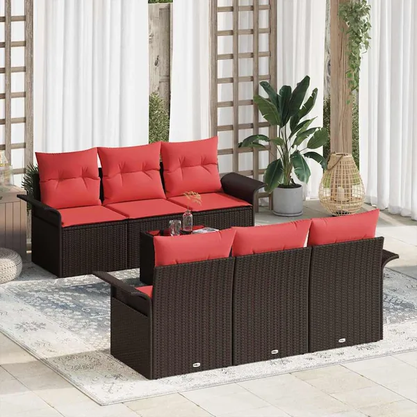 Ensemble de canapé de jardin avec coussin 7 pcs Beige Rouge