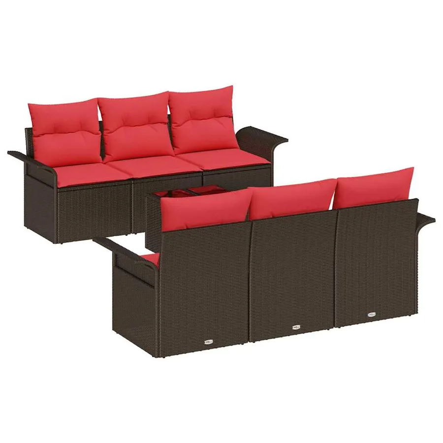 Ensemble de canapé de jardin avec coussin 7 pcs Beige Rouge - 2