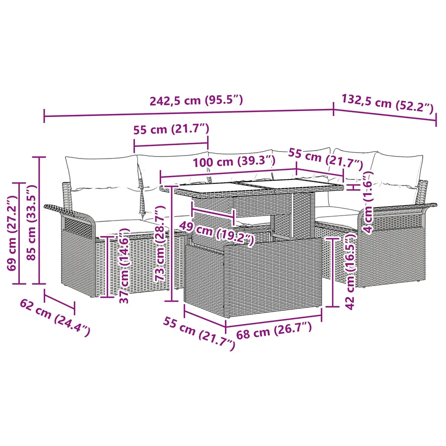 Ensemble de canapé de jardin 6 pcs Gris Poly Rattan - 15