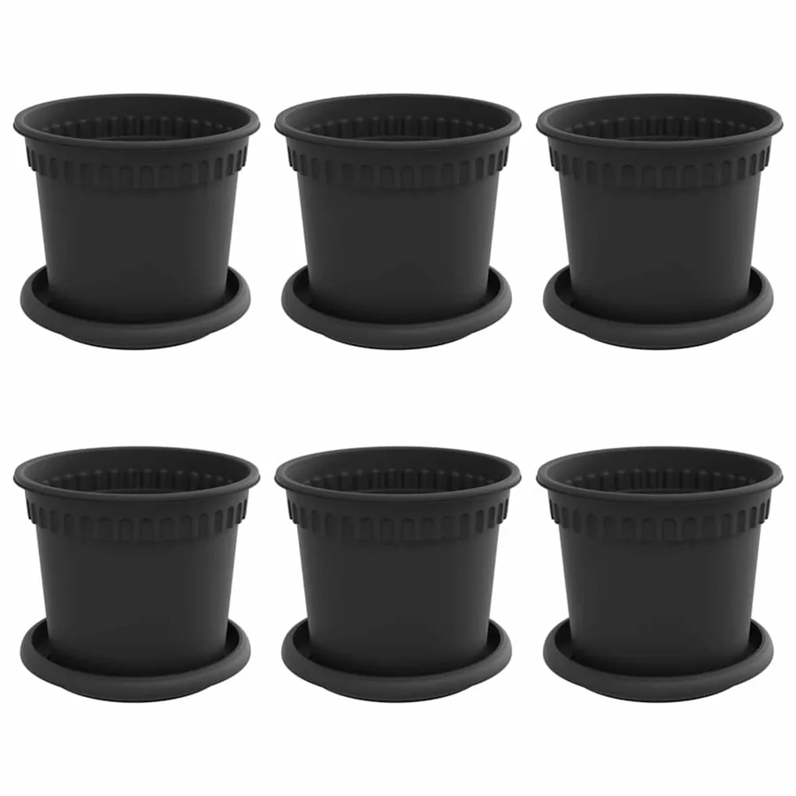 Pots de plantes 6 pcs Noir Ø 15 x 12 cm Plastique - 2
