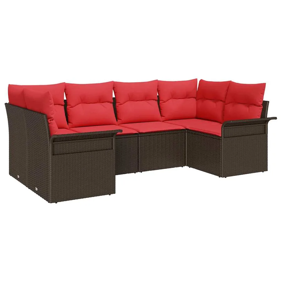 Ensemble de canapé de jardin 6 pcs Marron Poly rotin - 2