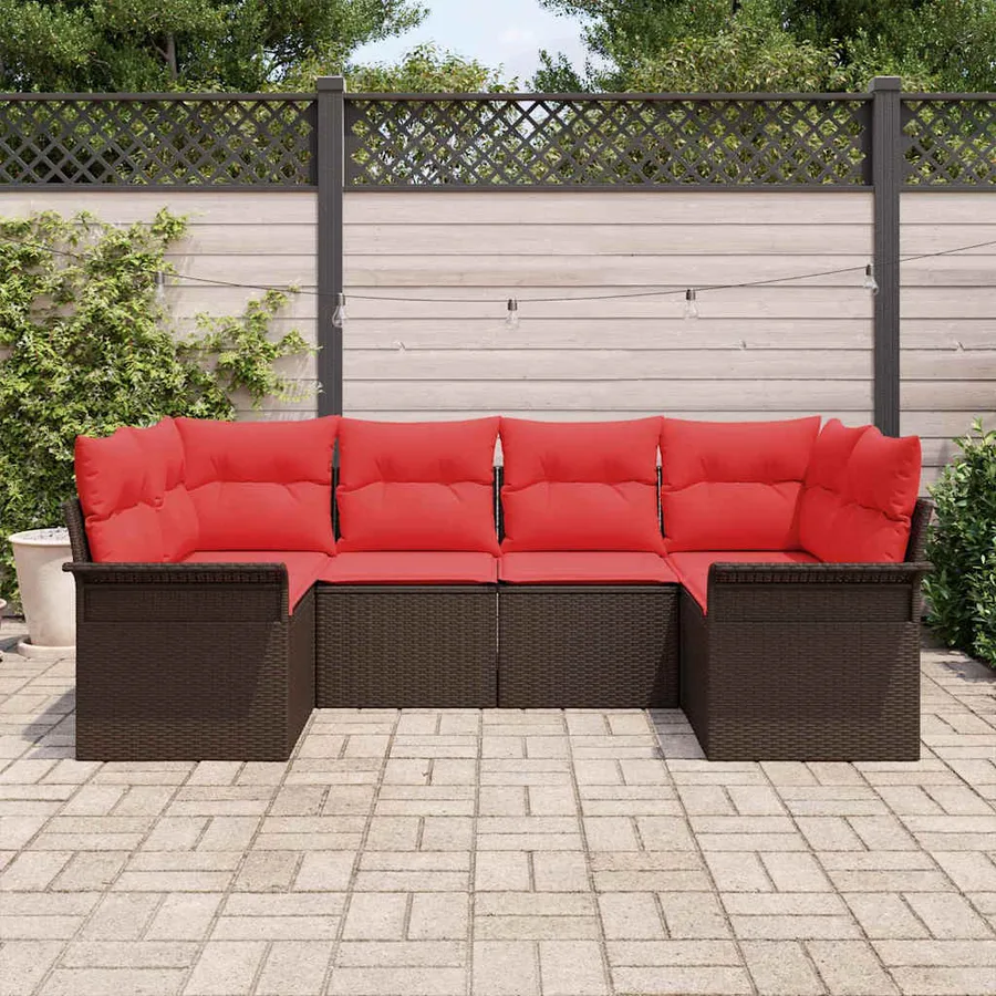 Ensemble de canapé de jardin 6 pcs Marron Poly rotin - 3