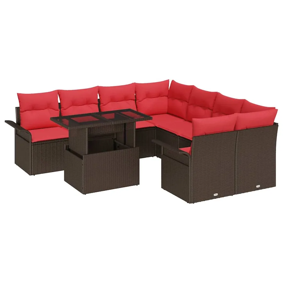 Ensemble de canapé de jardin 9 pcs Marron Poly Rattan - 2