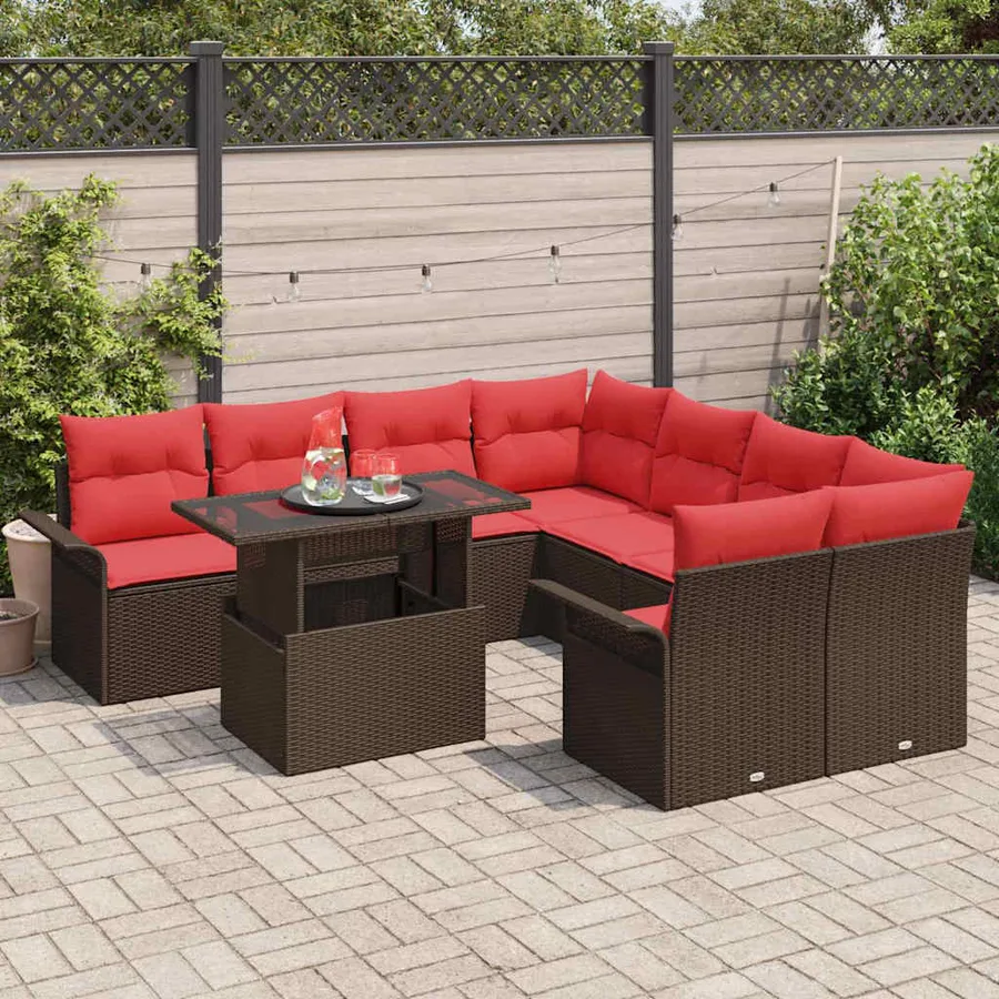 Ensemble de canapé de jardin 9 pcs Marron Poly Rattan - 3