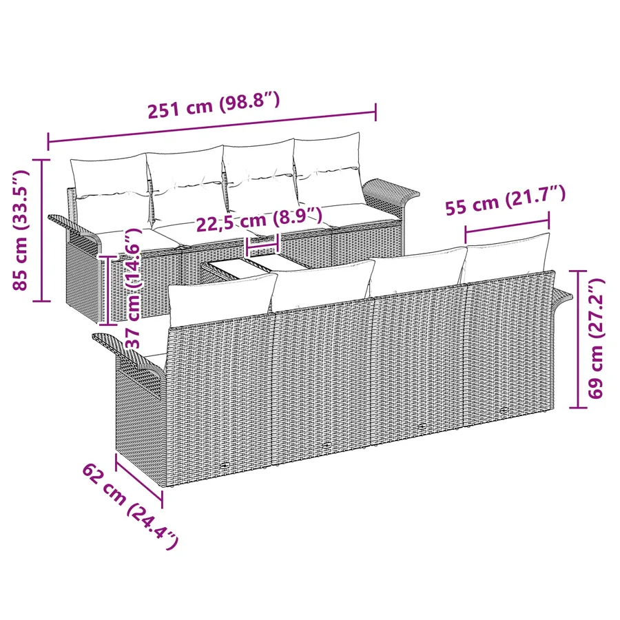Ensemble de canapé de jardin 9 pcs Beige et Rouge polyrotin - 14