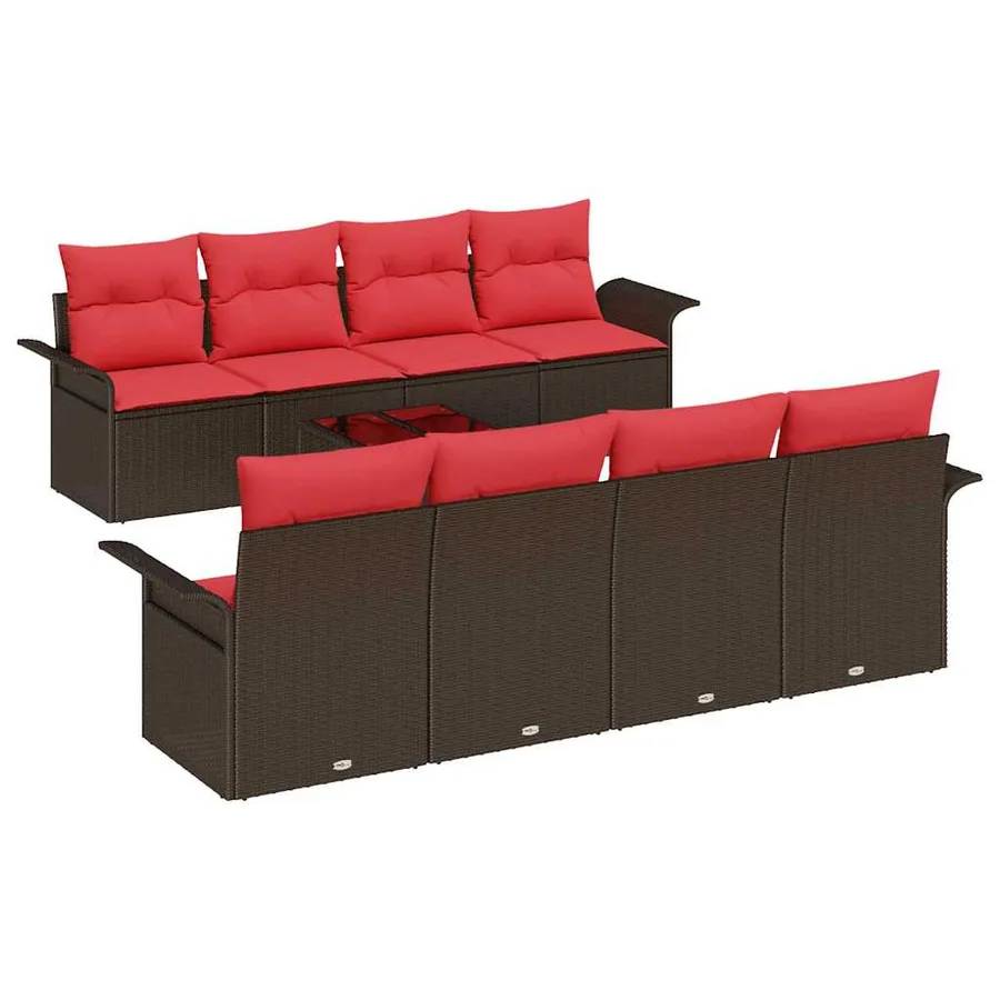 Ensemble de canapé de jardin 9 pcs Beige et Rouge polyrotin - 2