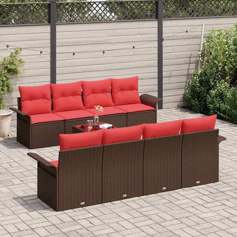 Ensemble de canapé de jardin 9 pcs Beige et Rouge polyrotin - 3