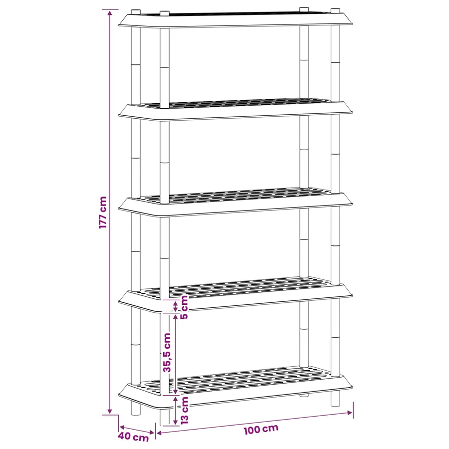 Unité de rangement 5 niveaux 100 x 40 x 177 cm PP Anthracite - 8