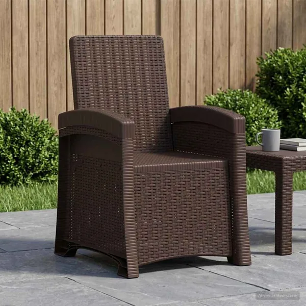 Chaise de jardin inclinable imitant le rotin Marron PP