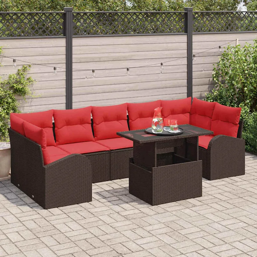 Ensemble de canapé de jardin 8 pcs Marron polyrotin