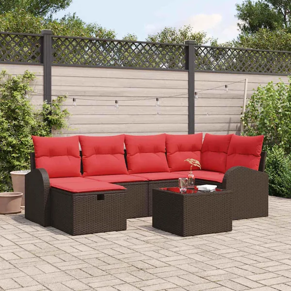 Ensemble de Canapés avec coussin Marron et rouge polyrotin