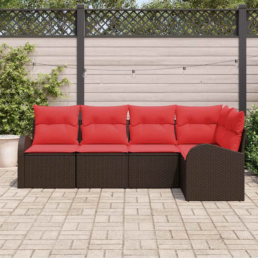 Ensemble de canapé de jardin 5 pcs Marron polyrotin - 3